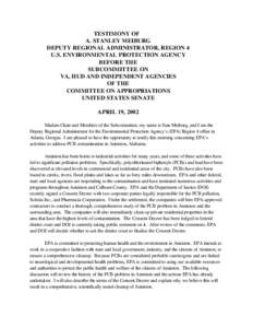 TESTIMONY OF A. STANLEY MEIBURG, DEPUTY REGIONAL ADMINISTRATOR, REGION 4: U.S. ENVIRONMENTAL PROTECTION AGENCY: BEFORE THE SUBCOMMITTEE ON VA, HUD AND INDEPENDENT AGENCIES OF THE COMMITTEE ON APPROPRIATIONS: UNITED STATE