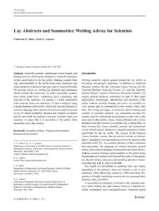 J Canc Educ DOI[removed]s13187[removed]Lay Abstracts and Summaries: Writing Advice for Scientists Catherine E. Dubé & Kate L. Lapane