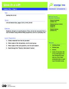 Give It a Lift Lesson Plan - Page 1 PRIMARY STUDENTS  Topic