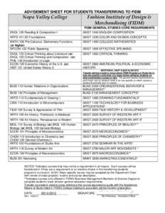 ADVISEMENT SHEET FOR STUDENTS TRANSFERRING TO FIDM  Napa Valley College Fashion Institute of Design & Merchandising (FIDM)