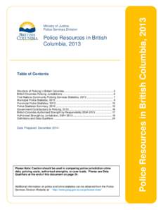 Police Resources in British Columbia, 2013 ______________________________________________________________________ Table of Contents