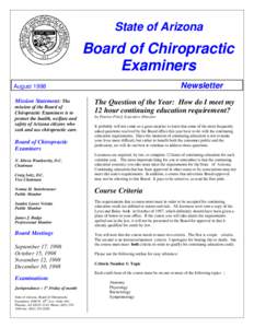 State of Arizona  Board of Chiropractic Examiners Newsletter
