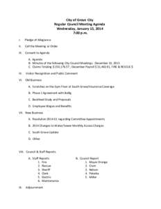 City of Grove City Regular Council Meeting Agenda Wednesday, January 15, 2014 7:00 p.m. I.