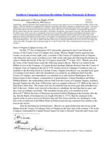 Southern Campaign American Revolution Pension Statements & Rosters Pension application of Thomas Hughes S5589 Transcribed by Will Graves f13VA[removed]