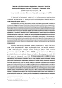 Opinia na temat funkcjonowania instrumentów finansowych zawartych w Entrepreneurship and Innovation Programme ze wskazaniem zmian pod k•tem przysz•ego programu CIP (uzupe•nienie do stanowiska Ministerstwa Gospodar