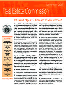 State of Hawaii  November 2013 Real Estate Commission Bulletin Off-Island “Agent” – Licensee or Non-licensee?