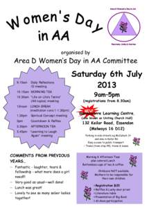 Area D Women’s Day in AA  Recovery, Unity & Service organised by