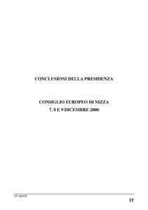 CONCLUSIONI DELLA PRESIDENZA  CONSIGLIO EUROPEO DI NIZZA 7, 8 E 9 DICEMBRESN