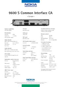 9600 S Common Interface CA • Europe •  System capabilities