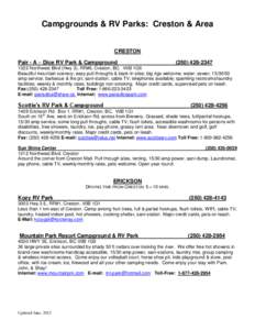 Campgrounds & RV Parks: Creston & Area CRESTON Pair - A – Dice RV Park & Campground