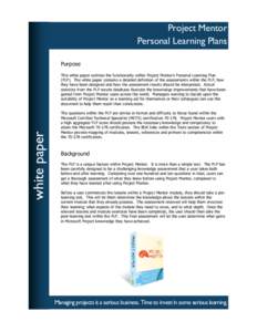 Project Mentor Personal Learning Plans Purpose white paper