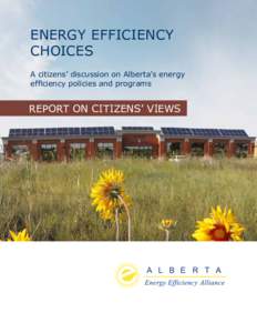 Energy Efficiency Choices A citizens’ discussion on Alberta’s energy efficiency policies and programs  report ON CITIZENS’ VIEWS
