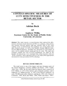 CONTEXT-SPECIFIC MEASURES OF CCTV EFFECTIVENESS IN THE RETAIL SECTOR by  Adrian Beck