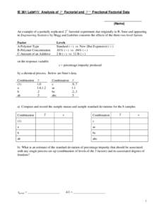 Industrial engineering / Quality / Statistical methods / Factorial experiment / Factorial / Standard deviation / Normal distribution / Main effect / Combination / Statistics / Design of experiments / Combinatorics