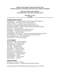 Minutes of the Regular Commission Meeting of the Southern California Coastal Water Research Project Authority (SCCWRP) Held at the offices of the Authority: 3535 Harbor Blvd., Costa Mesa, California[removed]September 5, 20