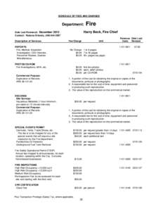 SCHEDULE OF FEES AND CHARGES  Department: Harry Beck, Fire Chief