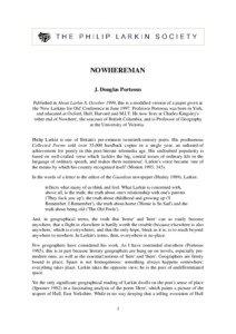 NOWHEREMAN J. Douglas Porteous Published in About Larkin 8, October 1999, this is a modified version of a paper given at