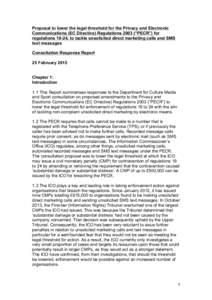 Proposal to lower the legal threshold for the Privacy and Electronic Communications (EC Directive) Regulations 2003 (“PECR”) for regulations 19-24, to tackle unsolicited direct marketing calls and SMS text messages C