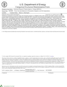 U.S. Department of Energy Categorical Exclusion Determination Form Program or Field Office: Advanced Research Projects Agency - Energy (ARPA-E) Project Title: 25A2685 - Planar Na-beta Batteries for Renewable Integration 