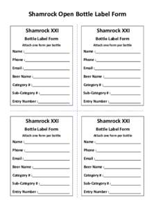 Shamrock Open Bottle Label Form Shamrock XXI Shamrock XXI  Bottle Label Form