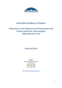 Australian Academy of Science Submission to the Department of Environment and Primary Industries: Wonnangatta Valley Research Trial  February 2014