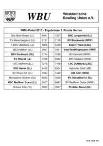 Westdeutsche Bowling Union e.V. WBU  WBU-Pokal[removed]Ergebnisse 2. Runde Herren