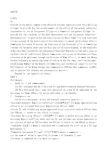 C023-E1 A BILL To Provide for the establishment of the office of resident representative for an Existing Village; to provide for the establishment of the office of indigenous inhabitant representative for an Indigenous V