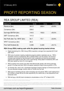 5 February[removed]PROFIT REPORTING SEASON REA GROUP LIMITED (REA) RESULTS