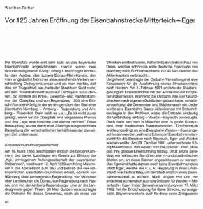 Walther Zeitler  Vor 125 Jahren Eröffnung der Eisenbahnstrecke Mitterteich - Eger