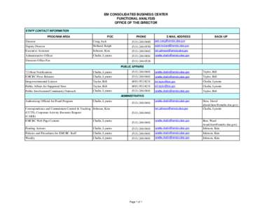 EM CONSOLIDATED BUSINESS CENTER FUNCTIONAL ANALYSIS OFFICE OF THE DIRECTOR STAFF CONTACT INFORMATION POC