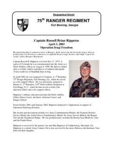 Biographical Sketch  75th RANGER REGIMENT Fort Benning, Georgia  Captain Russell Brian Rippetoe