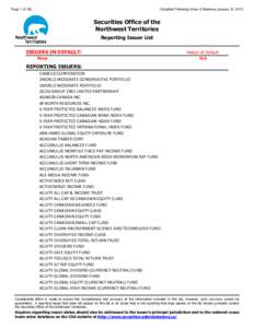 Page 1 of 162  Compiled Following Close of Business January 15, 2015 Securities Office of the Northwest Territories