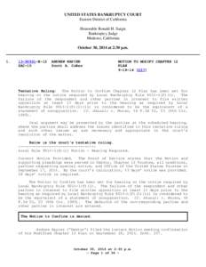 UNITED STATES BANKRUPTCY COURT Eastern District of California Honorable Ronald H. Sargis Bankruptcy Judge Modesto, California October 30, 2014 at 2:30 p.m.