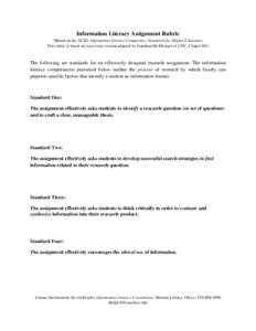 Information Literacy Assignment Rubric *Based on the ACRL Information Literacy Competency Standards for Higher Education. This rubric is based on a previous version adapted by Jonathan McMichael of UNC, Chapel Hill. The 