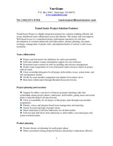 TeamCluster  P.O. Box 2491, Saratoga, CA[removed]www.teamcluster.com Tel[removed]