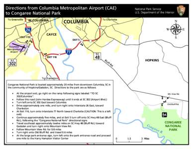 Directions from Columbia Metropolitan Airport (CAE)  National Park Service U.S. Department of the Interior  to Congaree National Park