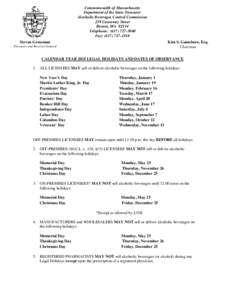 Commonwealth of Massachusetts Department of the State Treasurer Alcoholic Beverages Control Commission 239 Causeway Street Boston, MA[removed]Telephone: ([removed]