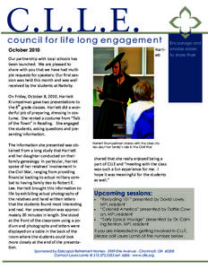 C.L.L.E.  council for life long engagement October[removed]Harrie  