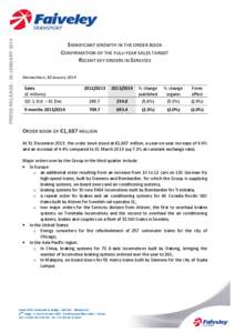 PRESS RELEASE - 30 JANUARY[removed]SIGNIFICANT GROWTH IN THE ORDER BOOK CONFIRMATION OF THE FULL-YEAR SALES TARGET RECENT KEY ORDERS IN SERVICES Gennevilliers, 30 January 2014