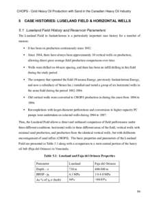 CHOPS - Cold Heavy Oil Production with Sand in the Canadian Heavy Oil Industry  5 CASE HISTORIES: LUSELAND FIELD & HORIZONTAL WELLS 5.1 Luseland Field History and Reservoir Parameters The Luseland Field in Saskatchewan i