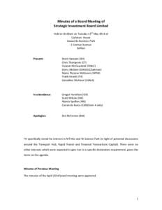 Minutes of a Board Meeting of  Strategic Investment Board Limited    Held at 10.00am on Tuesday 13th May 2014 at  Carleton  House   Gasworks Business Park 