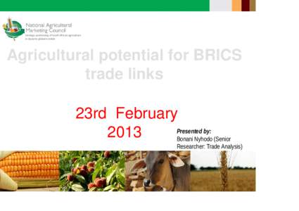Strategic positioning of South African agriculture in dynamic global markets Agricultural potential for BRICS trade links 23rd February