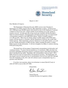 Assistant Secretary for Legislative Affairs U.S. Department of Homeland Security Washington, DC[removed]March 12, 2013 Dear Member of Congress: