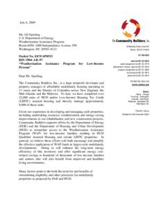July 6, 2009  Mr. Gil Sperling U.S. Department of Energy Weatherization Assistance Program Room 6050, 1000 Independence Avenue, SW.