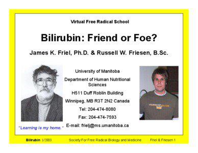 Virtual Free Radical School  Bilirubin: Friend or Foe?