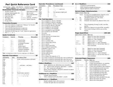 Perl Quick Reference Card  Operator Precedence (continued) 87 Associativiy Arity