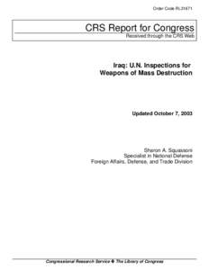 Iraq: U.N. Inspections for  Weapons of Mass Destruction