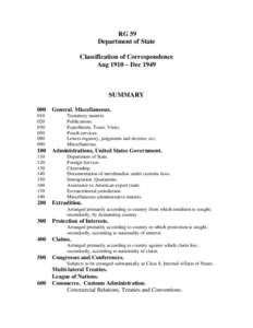 RG 59 Department of State Classification of Correspondence