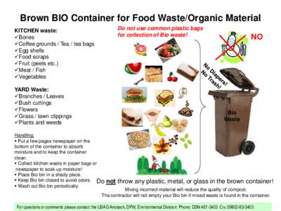 Brown BIO Container for Food Waste/Organic Material Do not use common plastic bags for collection of Bio waste! KITCHEN waste: Bones