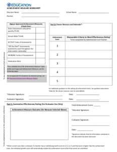 ACHIEVEMENT MEASURE WORKSHEET Educator Name School Name  Position